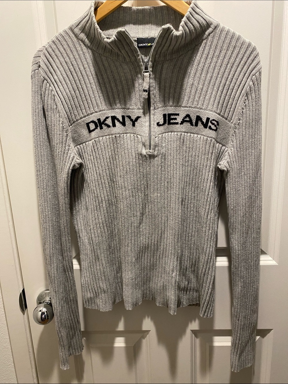 Dkny Gray Ribbed Half-Zip Sweater with DKNY JEANS Logo